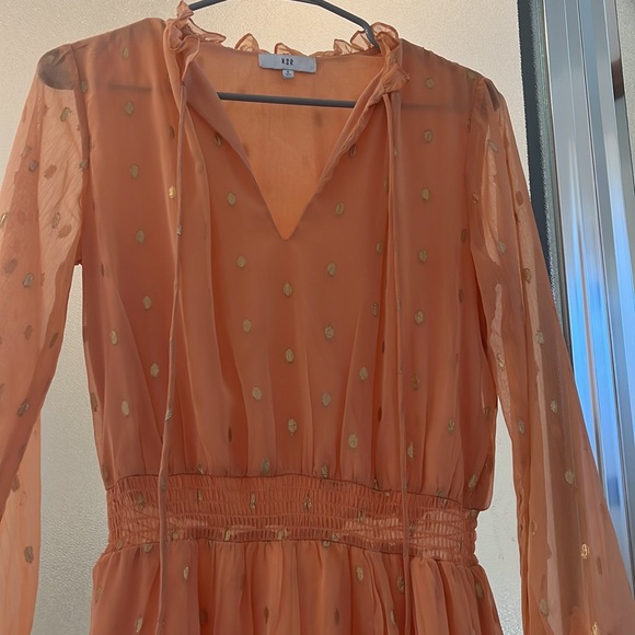 Peach chiffon w/ gold polka dots ruffled dress - Picture 3 of 4